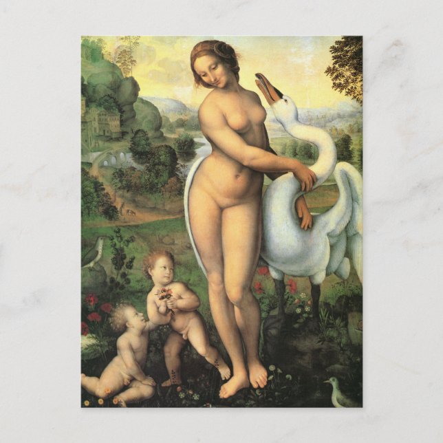 Cartão Postal Leonardo da Vinci, Leda e o Cisne (Frente)