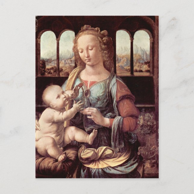 Cartão Postal Leonardo da Vinci - Madonna com o cravo (Frente)