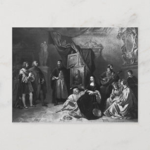Cartão Postal Leonardo da Vinci pintando o Gioconda