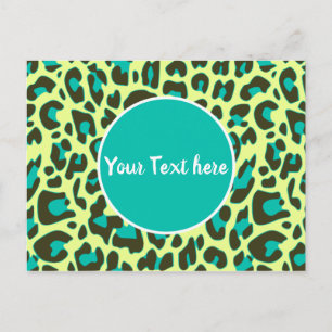 Cartão Postal Leopard Animal Print Patterle Circle Yellow Teal
