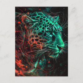 Cartão Postal Leopardo com trilhos vermelhos verdes