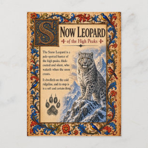 Cartão Postal Leopardo da Neve, Arte do Bestiário Medieval
