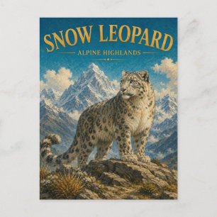 Cartão Postal Leopardo-das-neves GeoSaga em Aquarela dos Altos A