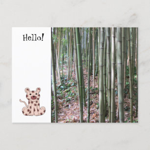 Cartão Postal Leopardo de desenho animado e floresta de bambu