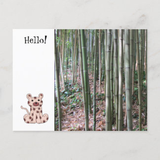 Cartão Postal Leopardo de desenho animado e floresta de bambu