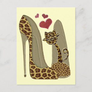 Cartão Postal Leopardo Divertido Stiletto e Gato
