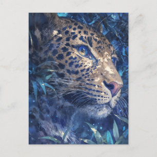 Cartão Postal Leopardo Espiando Através da Selva em Aquarela Índ