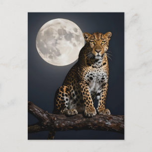 Cartão Postal Leopardo Majestoso e Lua Cheia