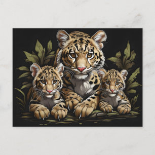 Cartão Postal leopardo nublado com filhotes