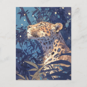 Cartão Postal Leopardo Olhando para o Céu Estrelado na Selva Índ