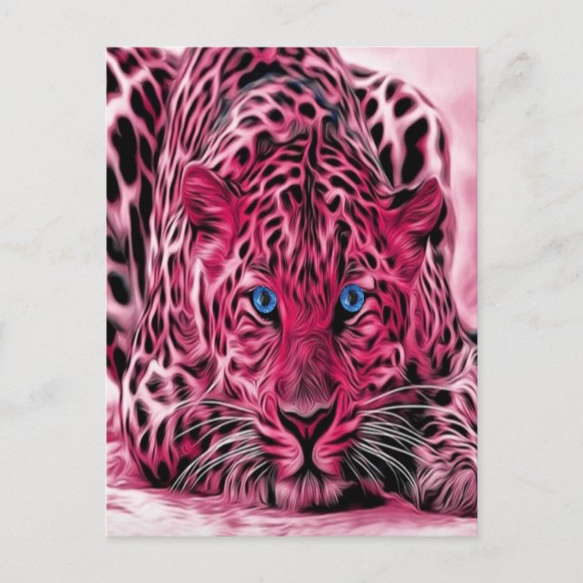 Cartão Postal Leopardo Rosa Com Olhos Azuis (Frente)