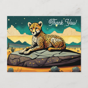 Cartão Postal Leopardo Selvagem de Desenho Animado no Deserto Ob