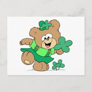 Cartão Postal Leprechaun Girl Teddy Bear