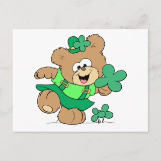 Cartão Postal Leprechaun Girl Teddy Bear