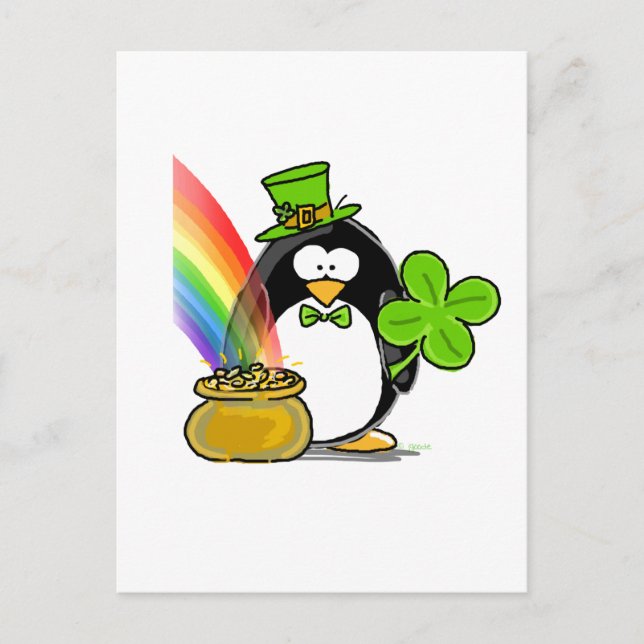 Cartão Postal Leprechaun Penguin (Frente)
