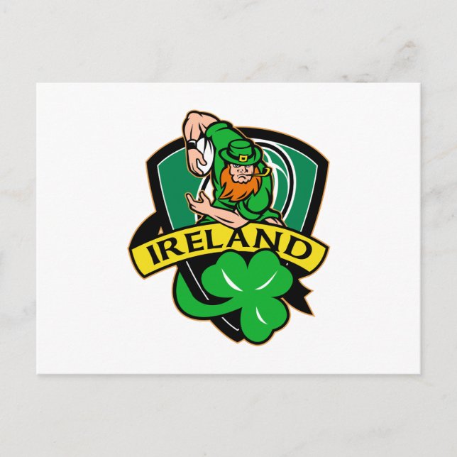 Cartão Postal Leprechaun rugby irlandês shamrock irlanda (Frente)
