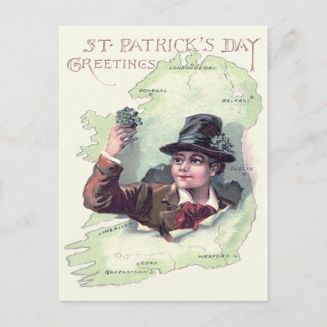 Cartão Postal Leprechaun Shamrock Ireland (Frente)