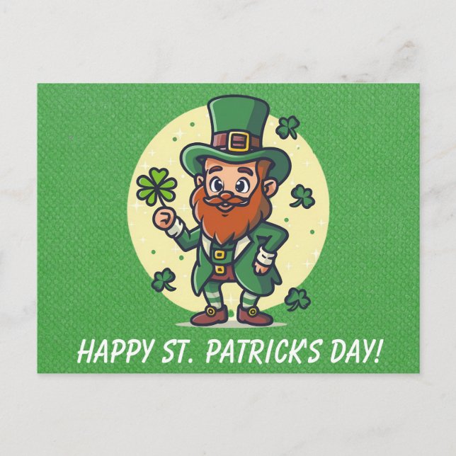 Cartão Postal Leprechaun Shamrock irlandês, Dia de São Patrício  (Frente)