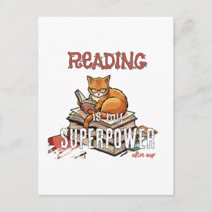 Cartão Postal Ler É Meu Superpoder Presente para Amantes de Gato