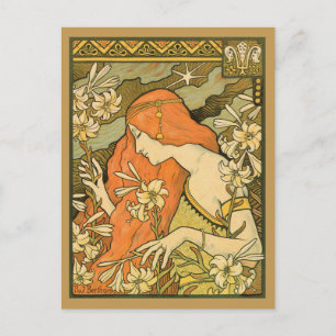 Cartão Postal L'Ermitage Mulher Francesa Nouveau no Campo de Flo