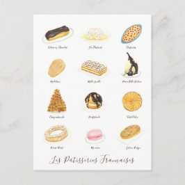 Cartão Postal Les Pâtisserie Françaises watercolor