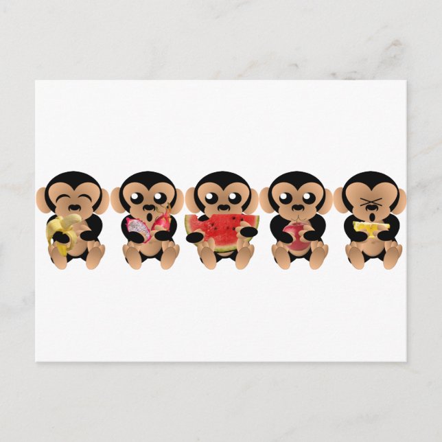 Cartão Postal Les singes qui aiment les frutas (Frente)