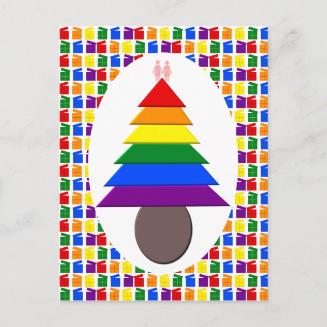 Cartão Postal Lésbicas Árvore de Natal Rainbow e Presentes (Frente)