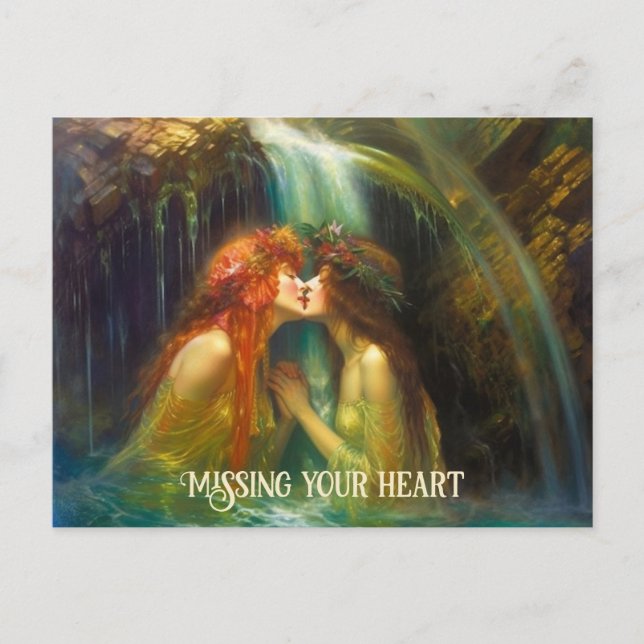 Cartão Postal Lésbicas em água caindo (Frente)