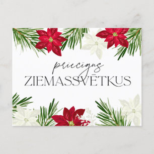 Cartão Postal Letão Natal Red Poinsettia Ziemassvetki