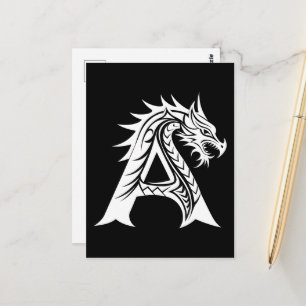 Cartão Postal Letra A Estilizada com Dragão, Alfabeto de Dragão,