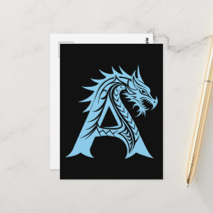 Cartão Postal Letra A Estilizada com Dragão, Alfabeto de Dragão,