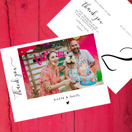 Cartão Postal Letra à Mão Chic Foto Festa de Aniversário Obrigad