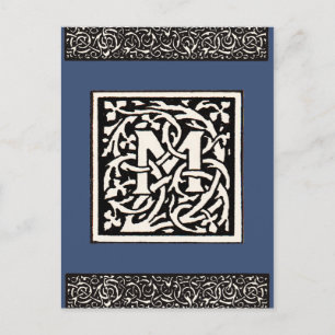 Cartão Postal Letra Art Nouveau Monograma M Antigo