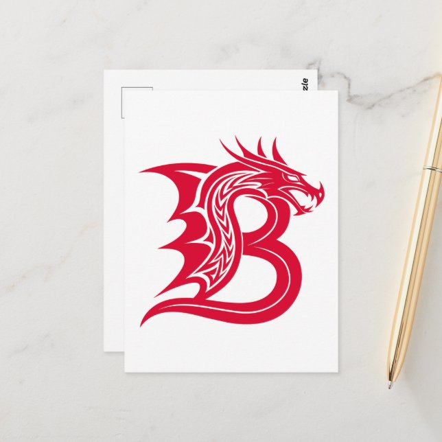 Cartão Postal Letra B Estilizada com Dragão, Alfabeto de Dragão, (Frente/Verso In Situ)