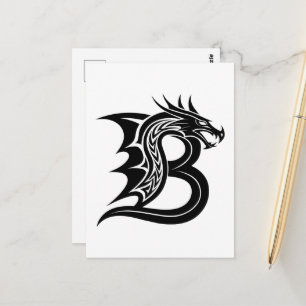 Cartão Postal Letra B Estilizada com Dragão, Alfabeto do Dragão,