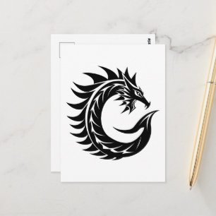 Cartão Postal Letra C Estilizada com Dragão, Alfabeto de Dragão,