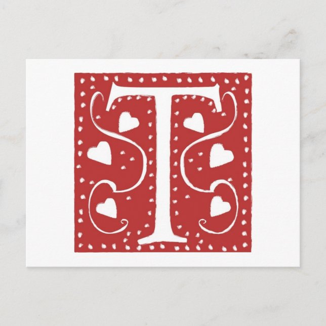 Cartão Postal Letra de Corações de Casamento T (Frente)
