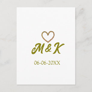 Cartão Postal Letra do nome do casal de casamento coração dourad