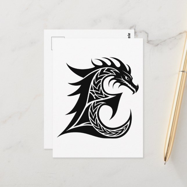 Cartão Postal Letra E Estilizada com Dragão, Alfabeto de Dragão, (Frente/Verso In Situ)