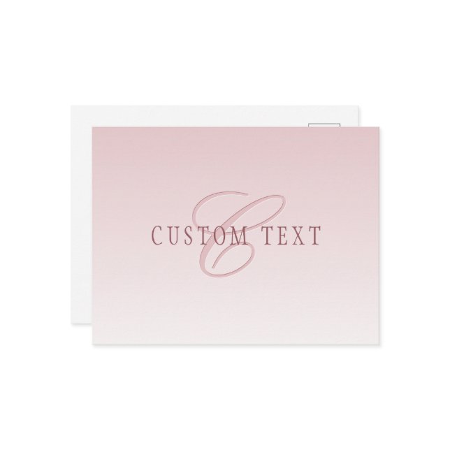 Cartão Postal Letra Elegante e Monograma | Rosa Ombre (Frente/Verso In Situ)