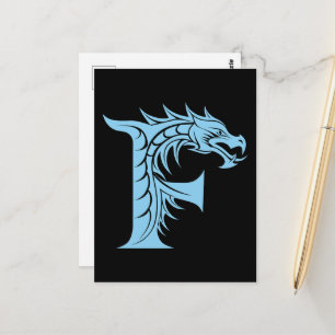 Cartão Postal Letra F Estilizada com Dragão, Alfabeto de Dragão,