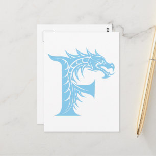 Cartão Postal Letra F Estilizada com Dragão, Alfabeto de Dragão,
