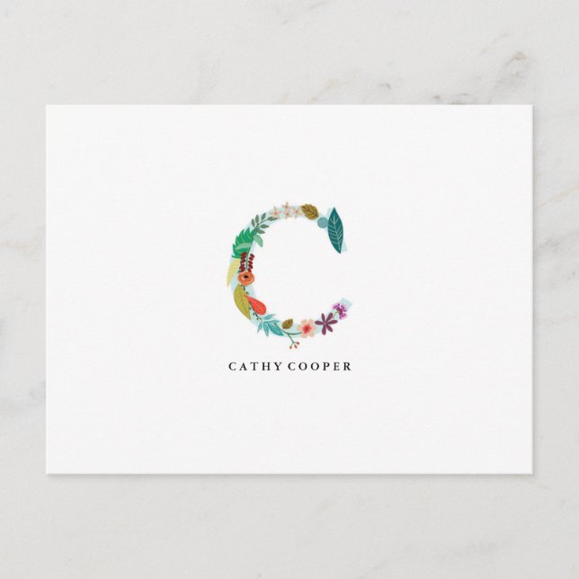 Cartão Postal Letra Floral Monograma Inicial - C - Placa Plana (Frente)