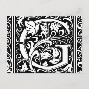 Cartão Postal Letra G Monograma Medieval Arte Nova