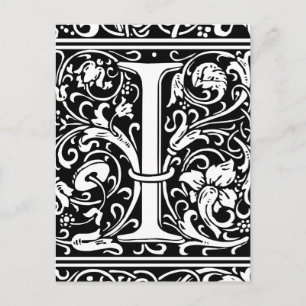 Cartão Postal Letra I Monograma Medieval Arte Nova