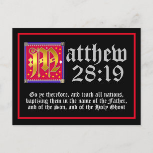 Cartão Postal Letra iluminada Matthew 28:19 Citação de Bíblia