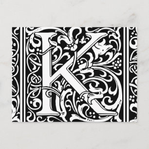 Cartão Postal Letra K Monograma Medieval Arte Nova