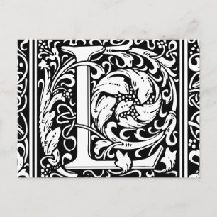 Cartão Postal Letra L Monograma Medieval Art Nouveau