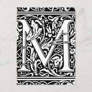 Cartão Postal Letra M Monograma Medieval Art Nouveau