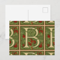Letra Monograma B Floral Vermelho Verde William Mo